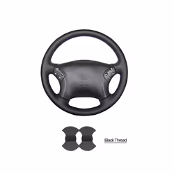 Hand-stitched Black PU Artificial Leather Car Steering Wheel Cover for - Black thread