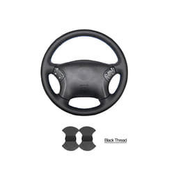 Hand-stitched Black PU Artificial Leather Car Steering Wheel Cover for - Black thread