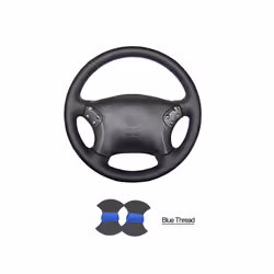 Hand-stitched Black PU Artificial Leather Car Steering Wheel Cover for - Blue thread