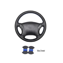 Hand-stitched Black PU Artificial Leather Car Steering Wheel Cover for - Blue thread