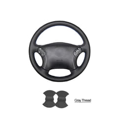 Hand-stitched Black PU Artificial Leather Car Steering Wheel Cover for - Grey thread