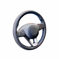 Hand-stitched Black PU Artificial Leather Car Steering Wheel Cover for - Blue thread