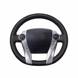 Hand-sewing Black PU Artificial Leather Car Steering Wheel Covers Wrap - Red thread