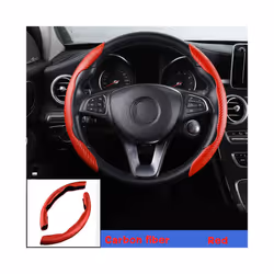 1Pair Car Steering Wheel Cover Carbon Fiber Non-slip For Mercedes Benz - Red
