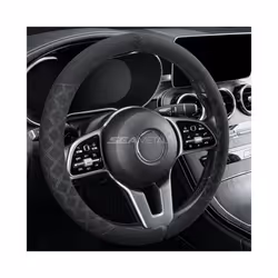 Suede Car Steering Wheel Cover 38cm Universal Fur Steer Wheel Protector - Black