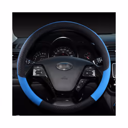 Leather Sport Car Steering Wheel Cover leather braid on the steering wheel - Blue