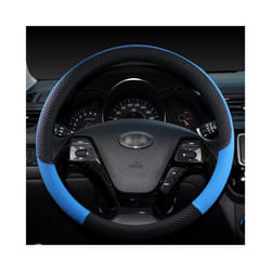 Leather Sport Car Steering Wheel Cover leather braid on the steering wheel - Blue