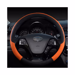 Leather Sport Car Steering Wheel Cover leather braid on the steering wheel - Orange