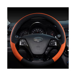 Leather Sport Car Steering Wheel Cover leather braid on the steering wheel - Orange