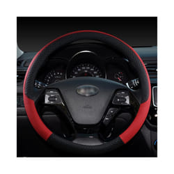 Leather Sport Car Steering Wheel Cover leather braid on the steering wheel - Red