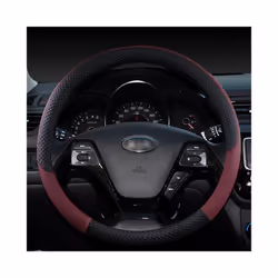 Leather Sport Car Steering Wheel Cover leather braid on the steering wheel - Wine red