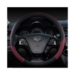 Leather Sport Car Steering Wheel Cover leather braid on the steering wheel - Wine red