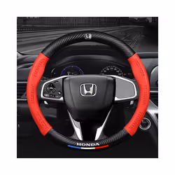 ) 3D Embossing Carbon fiber leather Car steering wheel cover For HONDA Accord - Red(38cm