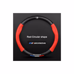 ) 3D Embossing Carbon fiber leather Car steering wheel cover For HONDA Accord - Round Red(38cm