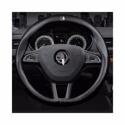 Carbon Fiber Leather Car Steering Wheel Cover For Skoda Octavia A7 Kodiaq - Black Round