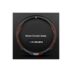 Carbon Fiber Leather Car Steering Wheel Cover For Skoda Octavia A7 Kodiaq - Brown Round