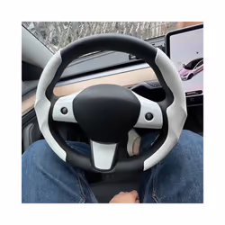 Car Steering Wheel Cover for Tesla Model 3 Model Y Suede Ultra-thin Sweat - White-38cm