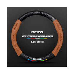 Carbon Fiber Auto Steering Wheel Cover Alcantara Leather for Mazda Series - O Light Brown