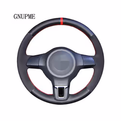 DIY Black Genuine Leather Suede Car Steering Wheel Cover for Volkswagen - Black Thread