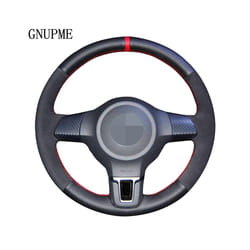 DIY Black Genuine Leather Suede Car Steering Wheel Cover for Volkswagen - Black Thread