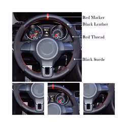 DIY Black Genuine Leather Suede Car Steering Wheel Cover for Volkswagen - Black Thread