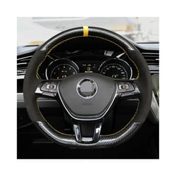 Hand-Stitched Soft Black Carbon Fiber Black Suede Car Steering Wheel Cover - style 1