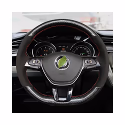 Hand-Stitched Soft Black Carbon Fiber Black Suede Car Steering Wheel Cover - style 2