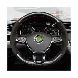 Hand-Stitched Soft Black Carbon Fiber Black Suede Car Steering Wheel Cover - style 2