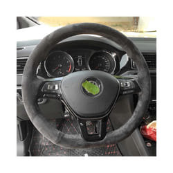 Hand-Stitched Soft Black Carbon Fiber Black Suede Car Steering Wheel Cover - style 3