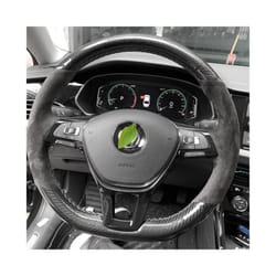 Hand-Stitched Soft Black Carbon Fiber Black Suede Car Steering Wheel Cover - style 4