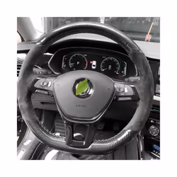 Hand-Stitched Soft Black Carbon Fiber Black Suede Car Steering Wheel Cover - style 4