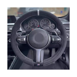 Black Suede Car Steering Wheel Cover For BMW M Sport F30 F31 F34 F10 F11 - Red Thread