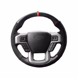 Car Steering Wheel Cover Black Genuine Leather Suede For Ford F-150 F150 - Style 1