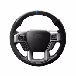 Car Steering Wheel Cover Black Genuine Leather Suede For Ford F-150 F150 - Style 1