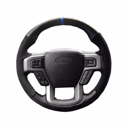 Car Steering Wheel Cover Black Genuine Leather Suede For Ford F-150 F150 - Style 3