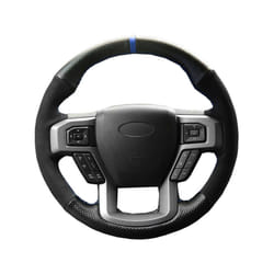 Car Steering Wheel Cover Black Genuine Leather Suede For Ford F-150 F150 - Style 3