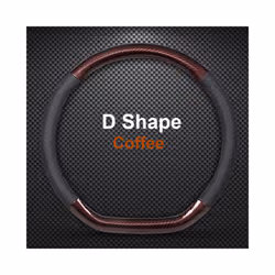 D Shape O Shape Steering Wheel Cover Genuine leather Cow Skin + Carbon - D shape Coffee