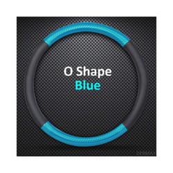D Shape O Shape Steering Wheel Cover Genuine leather Cow Skin + Carbon - O shape Blue