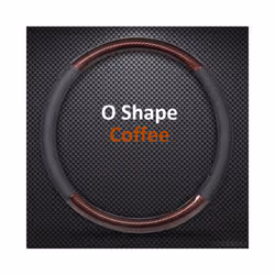 D Shape O Shape Steering Wheel Cover Genuine leather Cow Skin + Carbon - O shape Coffee