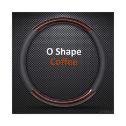 D Shape O Shape Steering Wheel Cover Genuine leather Cow Skin + Carbon - O shape Coffee