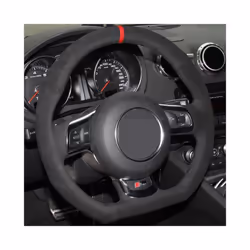 Car Steering Wheel Cover DIY Non-slip Black Suede For Audi TT TTS (8J) - Red Thread