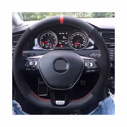 Non-Slip Black Genuine Leather Suede Car Steering Wheel Cover Braid DIY - Black Thread