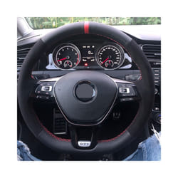 Non-Slip Black Genuine Leather Suede Car Steering Wheel Cover Braid DIY - Black Thread