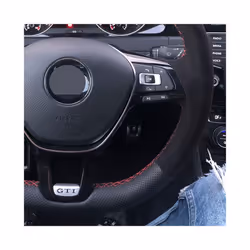 Non-Slip Black Genuine Leather Suede Car Steering Wheel Cover Braid DIY - Black Thread