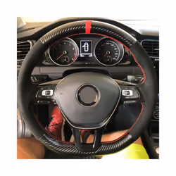 Non-Slip Black Carbon Fiber Suede Car Steering Wheel Cover Braid For Volkswagen - Yellow Thread