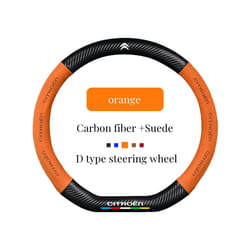 Suede+Carbon fiber Non-slip Steering Wheel Cover Citroen C1 C2 C3 Picasso - Orange D
