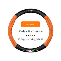 Suede+Carbon fiber Non-slip Steering Wheel Cover Citroen C1 C2 C3 Picasso - Orange O