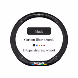 Suede+Carbon Fiber Non-slip Auto Steering Wheel Cover For Nissan Qashqai - Black D