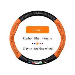 Suede+Carbon Fiber Non-slip Auto Steering Wheel Cover For Nissan Qashqai - Orange O