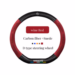 Suede+Carbon Fiber Non-slip Auto Steering Wheel Cover For Nissan Qashqai - Red D